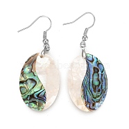 White Shell & Abalone Shell/Paua Shell Dangle Earrings, with Brass Ice Pick Pinch Bails and Earring Hooks, Oval, Platinum, 52.5mm, Pin: 0.7mm(EJEW-K081-03D)