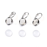 DIY Earring Making, with Brass Leverback Earring Findings and Transparent Oval Glass Cabochons, Platinum, Cabochons: 11.5~12x4mm, 1pc/set, Earring Findings: 25x14mm, Tray: 12mm, Pin: 0.8mm, 1pc/set(DIY-X0293-62B-D)