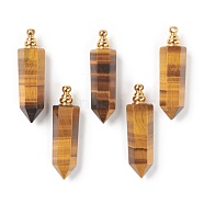 Faceted Natural Tiger Eye Pendants, Openable Perfume Bottle, with Golden Tone Brass Findings, Bullet, 46~47x13~14x11~12mm, Hole: 4.5mm, capacity: 1ml(0.03 fl. oz)(G-H252-F04)