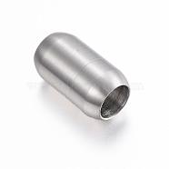 304 Stainless Steel Magnetic Clasps with Glue-in Ends, Barrel, Stainless Steel Color, 21x12mm, Hole: 8mm(STAS-P166-26P)