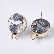 Druzy Resin Stud Earring Loops, with Steel Pins and Edge Light Gold Plated Iron Loops, Flat Round, Dark Gray, 18x13.5mm, Hole: 1.8mm, Pin: 0.6mm(X-RESI-S383-028A)