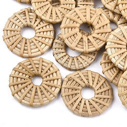 Handmade Reed Cane/Rattan Woven Linking Rings, For Making Straw Earrings and Necklaces,  Donut, BurlyWood, 39~42x5~6mm, Inner Diameter: 10~13mm(X-WOVE-T005-14A)