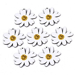 Printed Basswood Pendants, Back Random Color,  Daisy Flower, White, 34x37x3mm, Hole: 1.6mm(X-WOOD-N006-50)