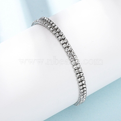 304 Stainless Steel Rhinestone Cup Chain Bracelets, Double Layers Bracelets for Women, Stainless Steel Color, 6.50 inch(16.5cm)(BJEW-P376-01P)