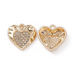 Alloy Rhinestone Pendants, Heart Charm, Light Gold, Crystal, 15x15x3.5mm, Hole: 1.4mm(PALLOY-P287-17KCG-02)