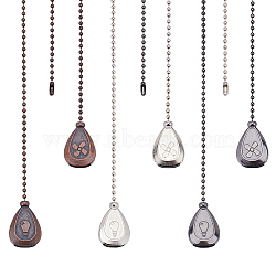 3 Sets 3 Colors Alloy Ceiling Fan Pull Chain Extenders, with Iron Ball Chains, Teardrop with Fan & Bulb Pendant, Mixed Color, 326x3mm, 1 set/color(FIND-CP0001-76)