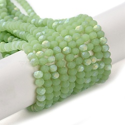 Imitation Jade Glass Beads Strands, Half AB Color Plated, Faceted, Frosted, Rondelle, Green, 3x2mm, Hole: 0.7mm, about 155pcs/strand, 15.75''(40cm)(X1-EGLA-A034-J2mm-MB01)