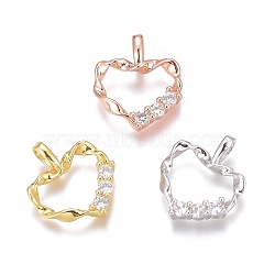 Brass Micro Pave Clear Cubic Zirconia Charms, Long-Lasting Plated, Twist Heart, Mixed Color, 14x12x2mm, Hole: 2mm(ZIRC-O035-28)