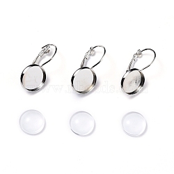 DIY Earring Making, with Brass Leverback Earring Findings and Transparent Oval Glass Cabochons, Platinum, Cabochons: 11.5~12x4mm, 1pc/set, Earring Findings: 25x14mm, Tray: 12mm, Pin: 0.8mm, 1pc/set(DIY-X0293-62B-D)
