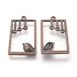 Alloy Pendants, Rectangle with Bird, Lead Free and Cadmium Free, Red Copper, 34x19x2.5mm, Hole: 2mm(EA11655Y-R)