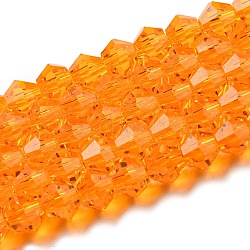 Transparent Glass Beads Strands, Faceted, Bicone, Orange, 3x2.5mm, Hole: 0.7mm, about 162~185pcs/strand, 12.76~14.61 inch(32.4~37.1cm)(GLAA-F029-2mm-23)