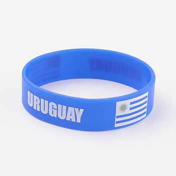 Silicone Wristbands Bracelets, Cord Bracelets, Uruguay, Blue, 202x19x2mm