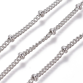 304 Stainless Steel Curb Chains, Satellite Chains, with Rondelle Beads, with Spool, Soldered, Stainless Steel Color, 2~3.5mm, Link: 2.7x2x0.5mm, Beads: 3.5x1.5mm, about 82.02 Feet(25m)/roll