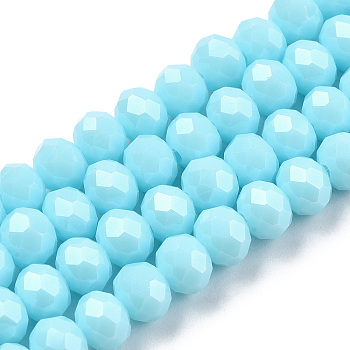 Electroplate Glass Beads Strands, Pearl Luster Plated, Faceted, Rondelle, Light Sky Blue, 6x5mm, Hole: 1mm, about 85~88pcs/strand, 16.1~16.5 inch(41~42cm)