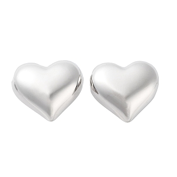 Brass Stud Earrings for Women, Heart, Platinum, 17x18mm