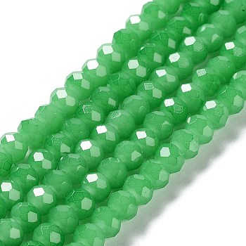 Baking Painted Imitation Jade Glass Bead Strands, Faceted Rondelle, Medium Sea Green, 10x8mm, Hole: 1mm, about 63~65pcs/strand, 18.90''(48~50cm)