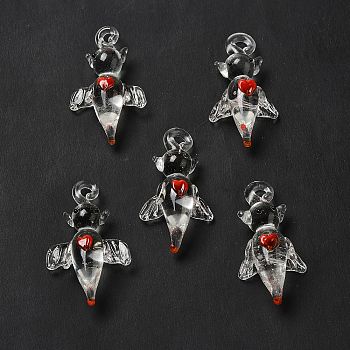 Handmade Lampwork Pendants, Angel with Heart Charms, Clear, 31~32x17~20x9~9.5mm, Hole: 2~2.5mm