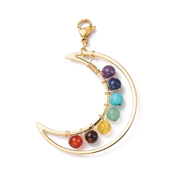 Gemstone Pendant Decorations, with 304 Stainless Steel Lobster Claw Clasps, Moon, 65mm
