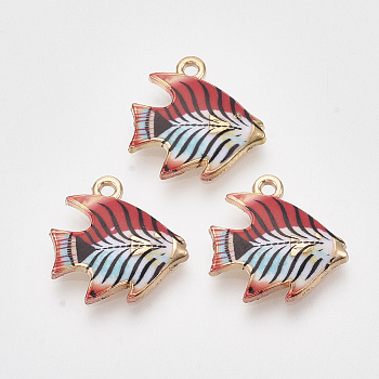 Printed Alloy Pendants, with Enamel, Tropical Fish, Light Gold, Colorful, 16.5x16.5x2.5mm, Hole: 1.5mm