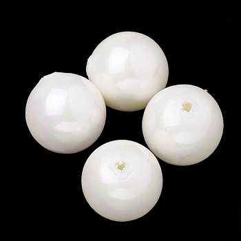 Eco-Friendly Plastic Imitation Shell Beads, High Luster, Grade A, Half Hole/Drilled, Round, White, 18mm, Half Hole: 1.5mm