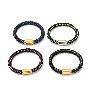 Microfiber Leather Braided Round Cord Bracelet with 304 Stainless Steel Clasp for Men Women, Mixed Color, 8-1/2 inch(21.5cm)