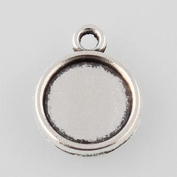 Tibetan Style Antique Silver Alloy Flat Round Pendant Cabochon Settings, Cadmium Free & Lead Free, Tray: 8mm, 14x11x2mm, Hole: 1mm, about 1666pcs/1000g