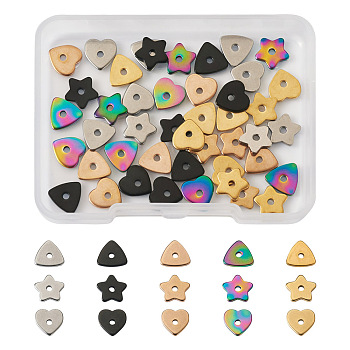 Pet 60Pcs 15 Style 304 Stainless Steel Beads,  Triangle & Heart & Star, Mixed Color, 8x8x1mm, Hole: 1.5mm, 4pcs/style