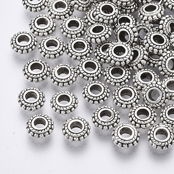 Tibetan Style Alloy Spacer Beads, Rondelle, Cadmium Free & Nickel Free & Lead Free, Antique Silver, 7.5x3~4mm, Hole: 3mm, about 1880pcs/1000g