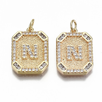 Brass Micro Pave Clear Cubic Zirconia Pendants, Nickel Free, Real 18K Gold Plated, Rounded Rectangle with Word, 19x14x2.5mm, Jump Ring: 5x0.7mm, 3mm inner diameter
