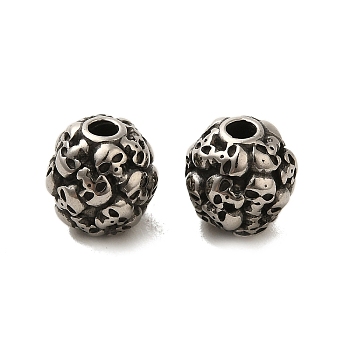 Retro Rondelle Skull 316 Stainless Steel European Large Hole Beads, 10x10mm, Hole: 2.5mm