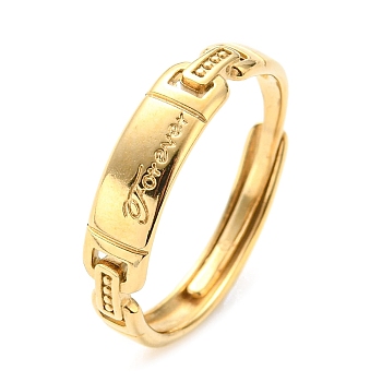 304 Stainless Steel Adjustable Ring for Women, Rectangle with Word Forever, Real 14K Gold Plated, Inner Diameter: 18mm