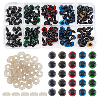 Resin Doll Eyes with Washers, Craft Safety Eyes, for Crochet Toy and Stuffed Animals, Round, Mixed Color, 14x8mm, Pin: 3mm, 100pcs/box