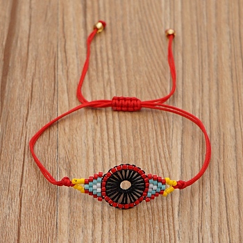 Miyuki Seed Braided Bead Bracelet, Evil Eye Protection Lucky Bracelet for Women, Red, 11 inch(28cm)