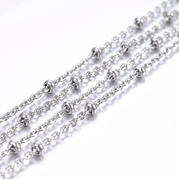 3.28 Feet 304 Stainless Steel Cable Chains, Satellite Chains, Decorative Chains, Rondelle Beads, Soldered, Stainless Steel Color, 2.5x2x0.5mm
