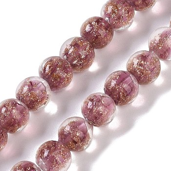 Handmade Gold Sand Lampwork Beads, Round, Old Rose, 8~8.5x7.5~8mm, Hole: 1.5mm, about 48pcs/strand, 14.02''(35.6cm)