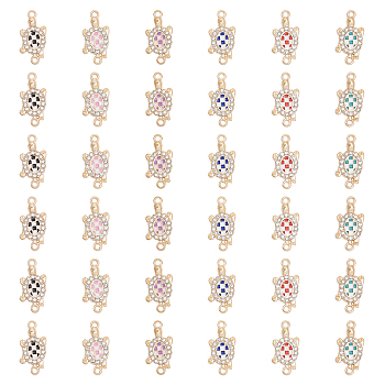 36Pcs 6 Colors Alloy Enamel Connector Charms, Tortoise Links, Light Gold, with Crystal Rhinestone, Mixed Color, 23x13x3mm, Hole: 1.6mm and 2mm