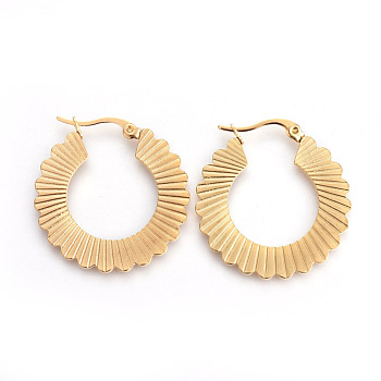 201 Stainless Steel Hoop Earrings, with 304 Stainless Steel Pin, Flower, Golden, 33x30x1.5mm, Pin: 1mm