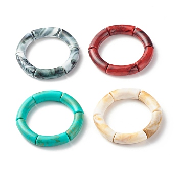 Opaque Chunky Acrylic Curved Tube Beads Stretch Bracelet for Girl Women, Mixed Color, Inner Diameter: 2 inch(5.1cm)
