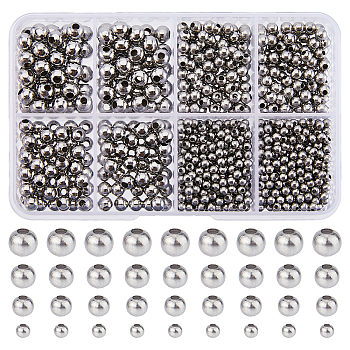 880Pcs 4 Style 304 Stainless Steel Round Seamed Beads, for Jewelry Craft Making, Stainless Steel Color, 3~6x3~5mm, Hole: 1~2.4mm
