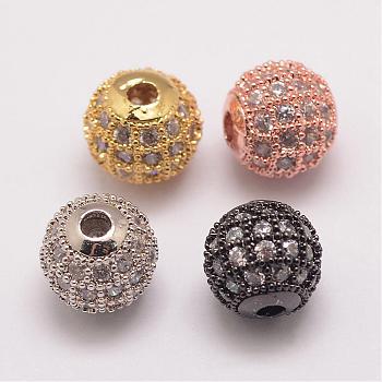 Brass Micro Pave Cubic Zirconia Beads, Round, Mixed Color, 8.5x8mm, Hole: 1.5mm