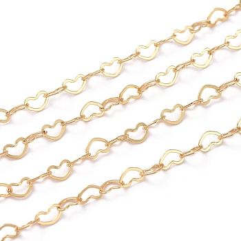 Brass Heart Link Chains, Soldered, with Spool, Long-Lasting Plated, Real 18K Gold Plated, 3x5x0.5mm, about 16.4 Feet(5m)/roll