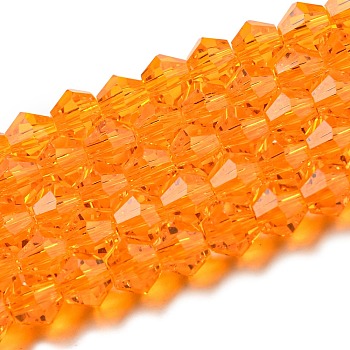 Transparent Glass Beads Strands, Faceted, Bicone, Orange, 3x2.5mm, Hole: 0.7mm, about 162~185pcs/strand, 12.76~14.61 inch(32.4~37.1cm)