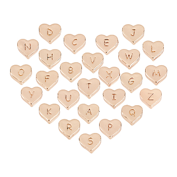 Alloy Beads, Heart with Mixed Letters, Golden, 10x10.5x3.5mm, Hole: 1.5mm, 26pcs/set, 1set/box