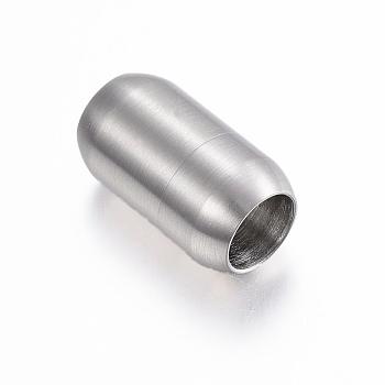 304 Stainless Steel Magnetic Clasps with Glue-in Ends, Barrel, Stainless Steel Color, 21x12mm, Hole: 8mm