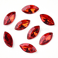Pointed Back Glass Rhinestone Cabochons, Back Plated, Faceted, Horse Eye, Light Siam, 12x6x3.5mm(RGLA-T083-6x12mm-07)
