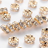 Brass Rhinestone Spacer Beads, Grade AAA, Wavy Edge, Nickel Free, Light Gold Metal Color, Rondelle, Crystal, 4x2mm, Hole: 1mm(RB-A014-L4mm-01LG-NF)