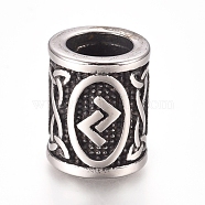 304 Stainless Steel European Beads, Large Hole Beads, Column with Runes/Futhark/Futhor, Antique Silver, 13.5x10mm, Hole: 6mm(OPDL-G010-07AS-01B)