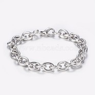 304 Stainless Steel Cable Chain Bracelets, with Lobster Claw Clasps, Stainless Steel Color, 7-7/8 inch(200mm), 8x2mm(X-BJEW-I238-09P)