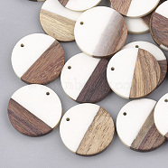 Resin & Wood Pendants, Flat Round, White, 28.5x3.5~4mm, Hole: 1.5mm(X-RESI-S358-02B-01)