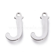 304 Stainless Steel Charms, Laser Cut, Alphabet, Stainless Steel Color, Letter.J, 12x6.5x0.8mm, Hole: 1mm(STAS-H112-J-P)